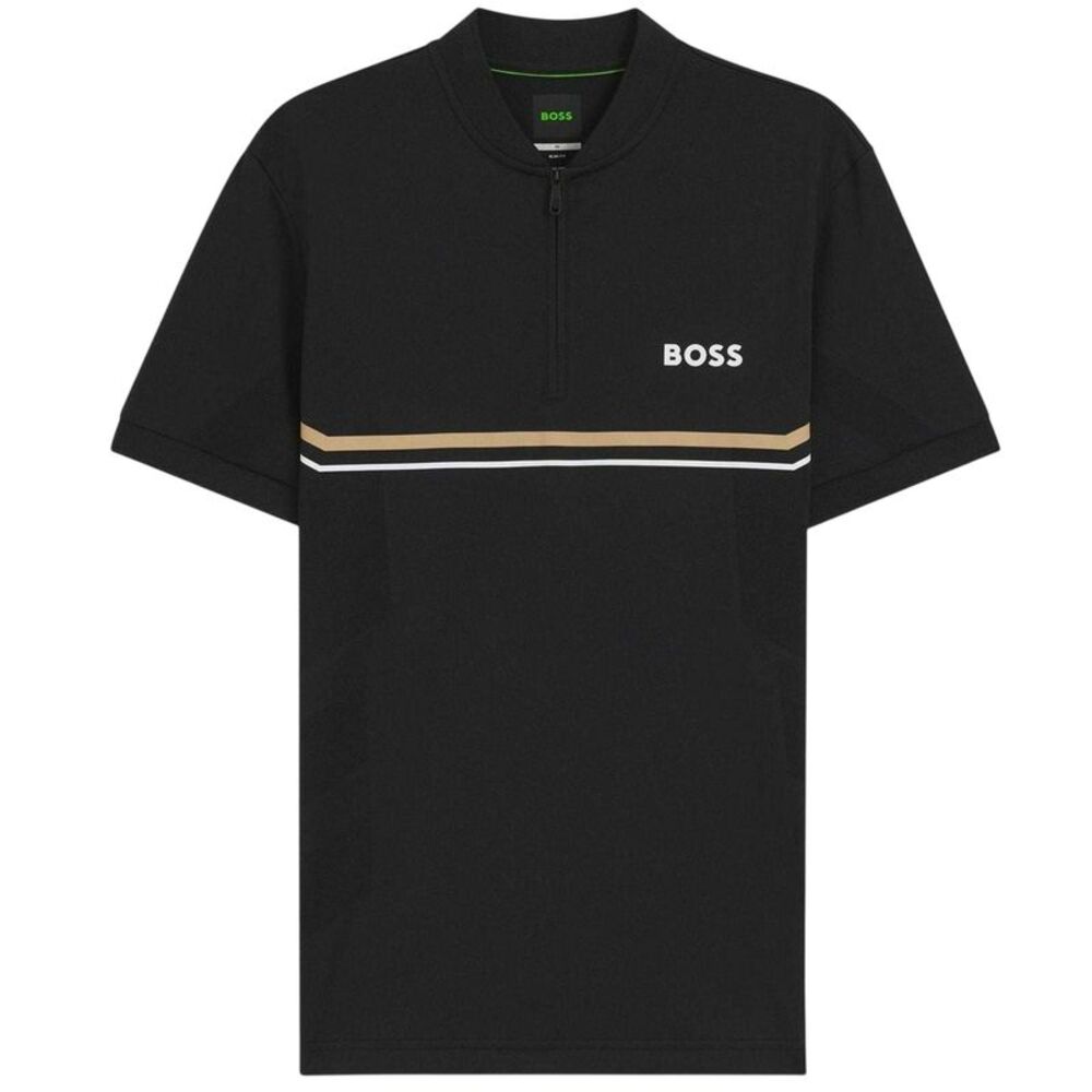 Boss Mens Pl Toc Spin Logo Quarter Zip Polo Shirt / Black